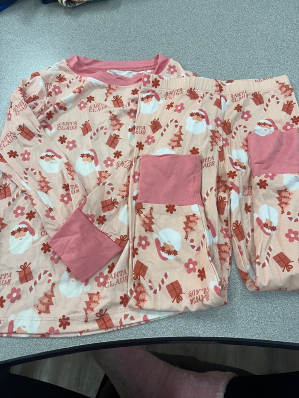 In My Jammers. Kids Pink Santa Claus Pocket Pajama Set